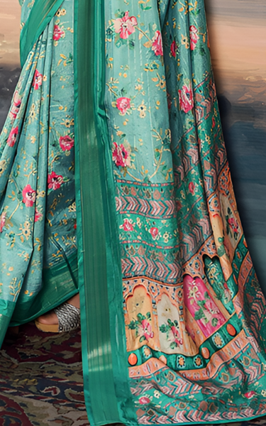 Pure Cotton Silk With Digital Print (Green)