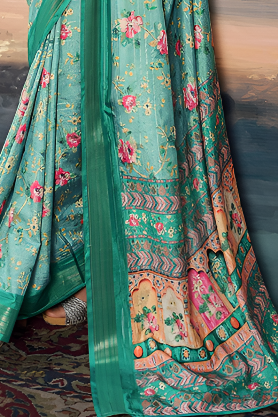 Pure Cotton Silk With Digital Print (Green)