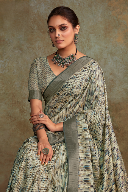 Handloom with All Over Print, Sequence Weaving Saree (Grey)