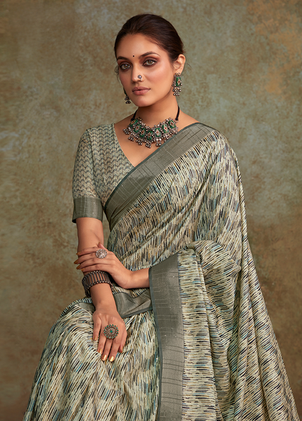 Handloom with All Over Print, Sequence Weaving Saree (Grey)