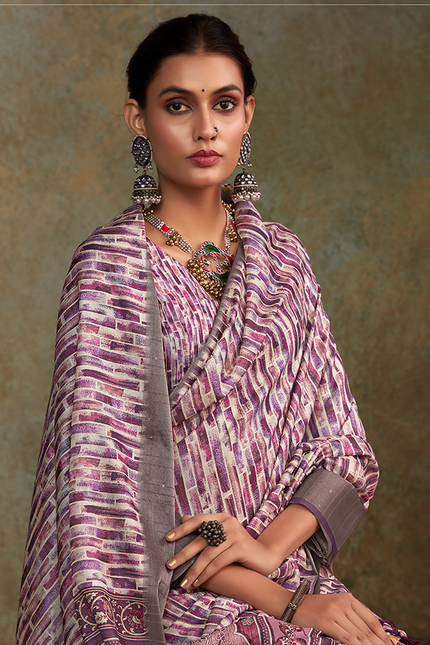 Handloom with All Over Print, Sequence Weaving Saree (Purple)