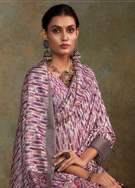 Handloom with All Over Print, Sequence Weaving Saree (Purple)