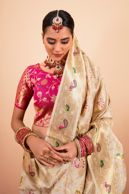 Paithani Silk Saree (Cream)