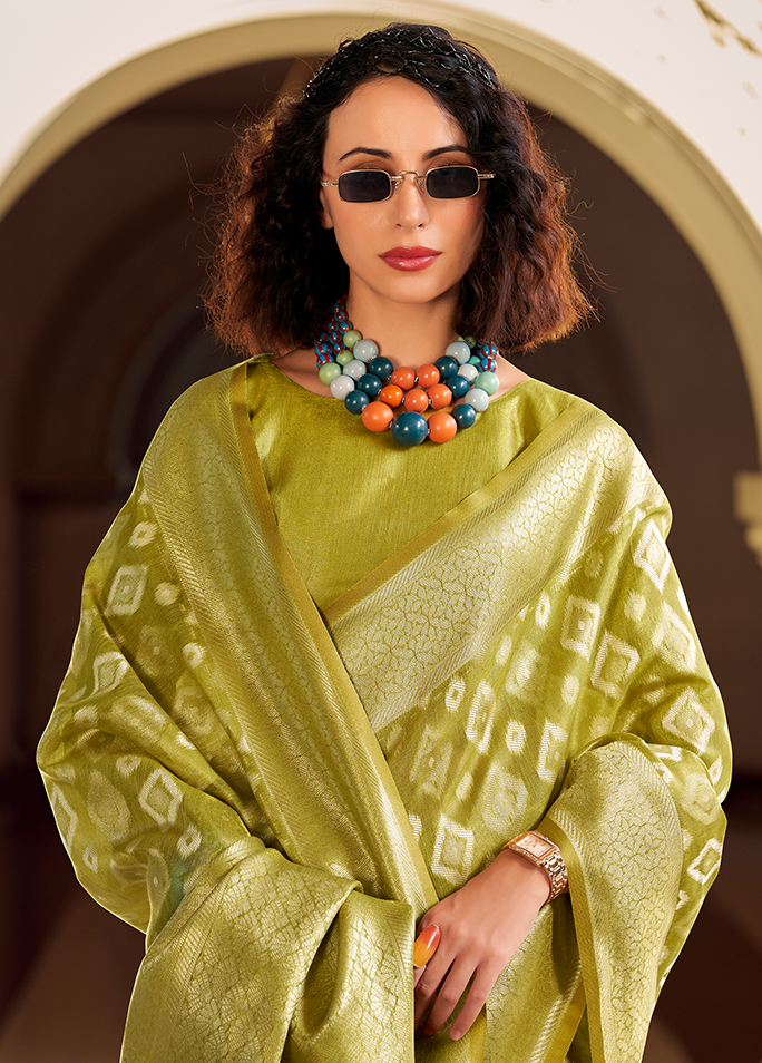 Rich Weaving,Tissue Silk Saree (Green)