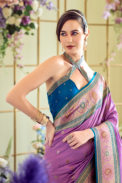 Minakari Paithani,Pure Soft Banarasi Silk Saree (Purple)