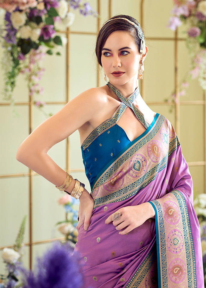 Minakari Paithani, Pure Soft Banarasi Silk Saree (Purple)