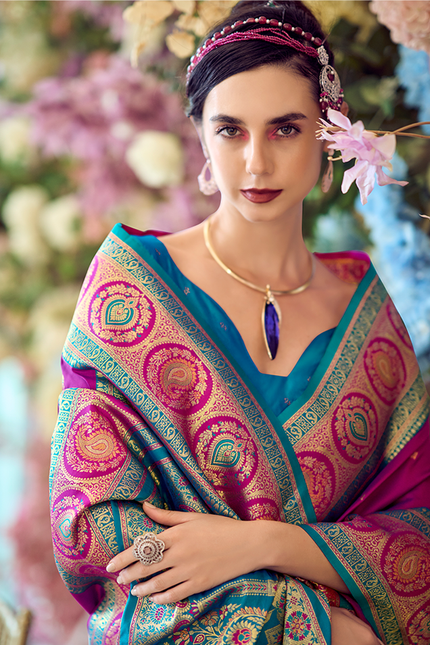 Minakari Paithani,Pure Soft Banarasi Silk Saree (Violet)