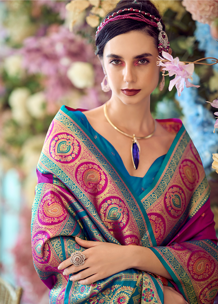 Minakari Paithani,Pure Soft Banarasi Silk Saree (Violet)