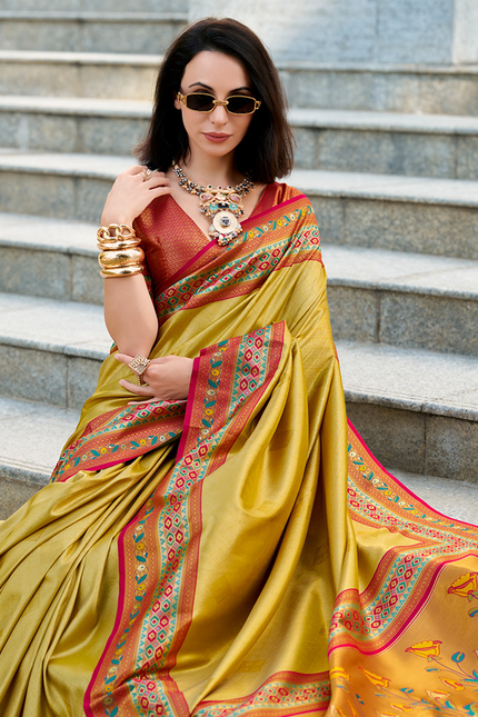 Paithani,Tissue Silk Saree (Mustard)