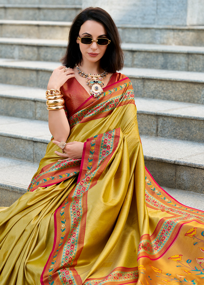 Paithani, Tissue Silk Saree (Mustard)
