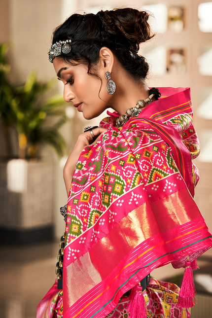 Bandhan Patola,Handloom Silk Saree (Yellow & Pink)