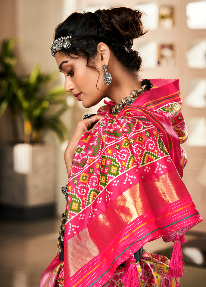 Bandhan Patola, Handloom Silk Saree (Yellow & Pink)