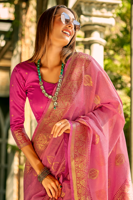 Weaving,Rich Pallu,Tissue Silk Saree (Majenta)