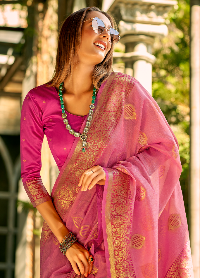 Weaving,Rich Pallu,Tissue Silk Saree (Magenta)