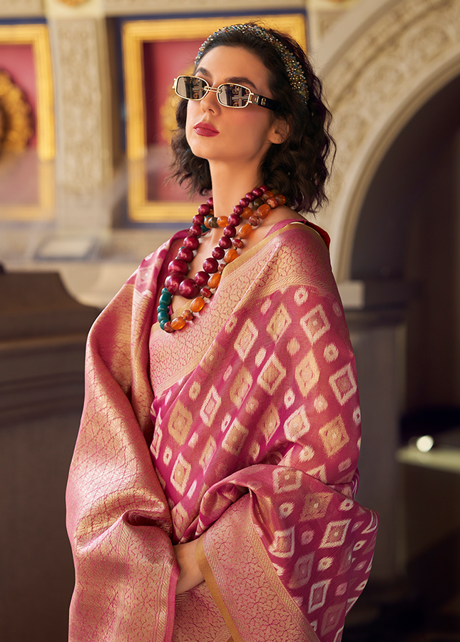 Rich Weaving,Tissue Silk Saree (Pink)