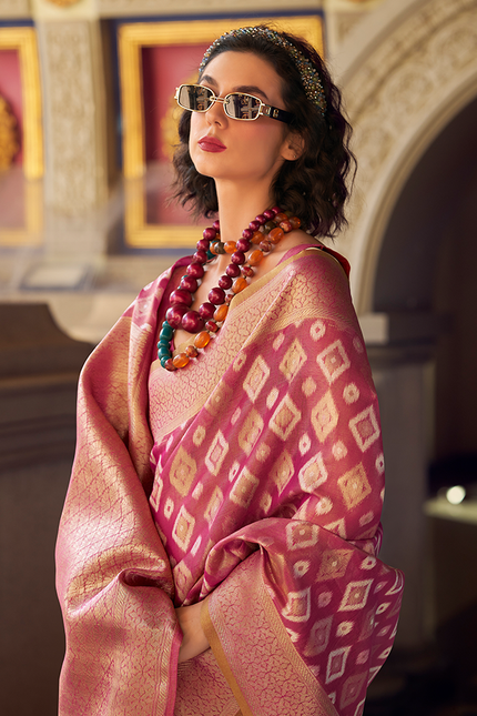 Rich Weaving,Tissue Silk Saree (Pink)