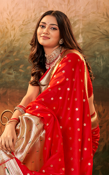 Pure Paithani Silk,Weaving Saree (Red)