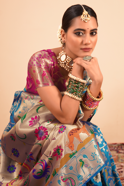 Paithani Silk Saree (Blue)