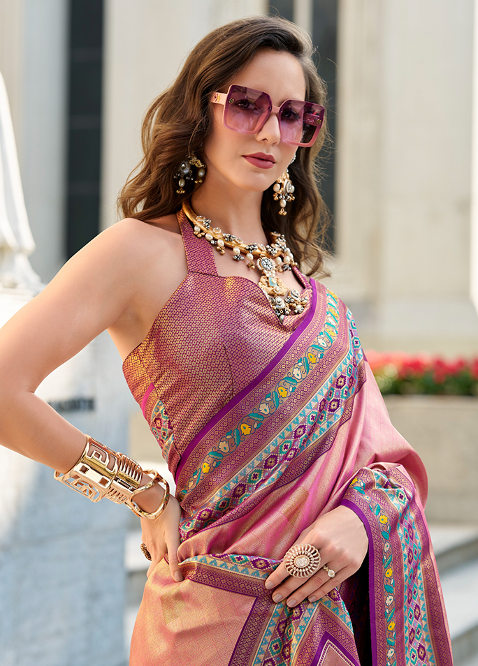 Paithani, Tissue Silk Saree (Pink)