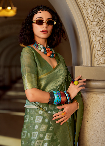 Rich Weaving,Tissue Silk Saree (Green)