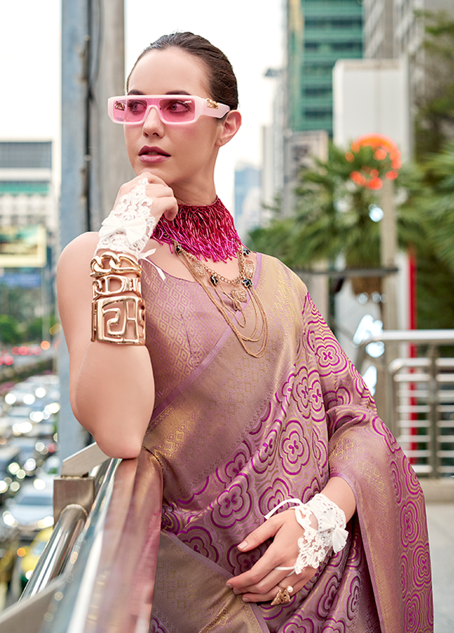 Kanjivaram style, sattin crape silk Saree (Purple)