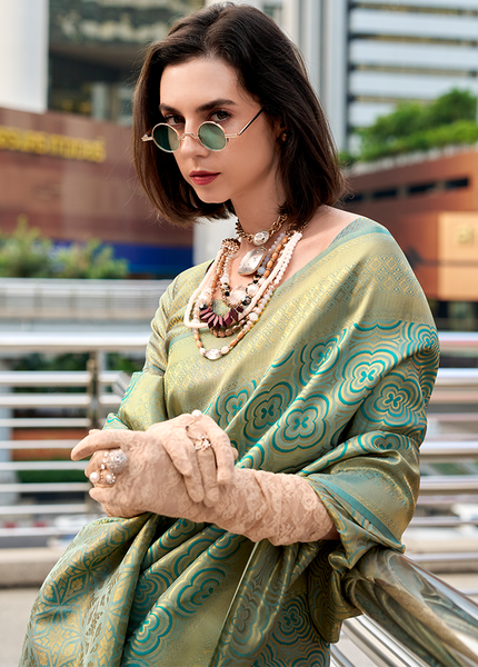 Kanjivaram style, sattin crape silk Saree (Blue)