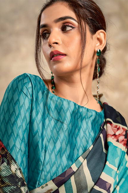 Fancy Print,Crape Silk Saree (Sky Blue)