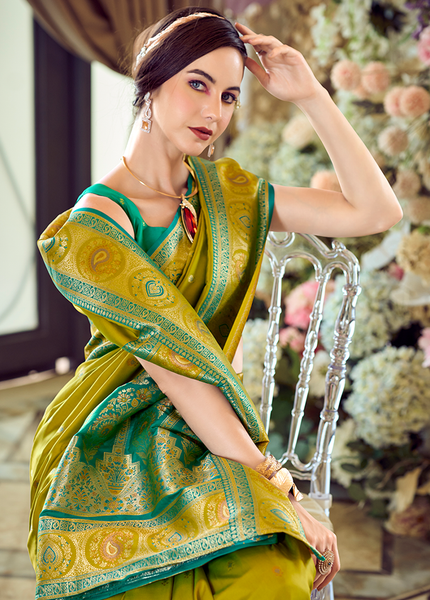 Minakari Paithani,Pure Soft Banarasi Silk Saree (Green)