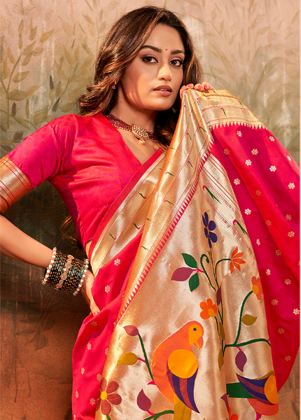 Pure Paithani Silk,Weaving Saree (Pink)