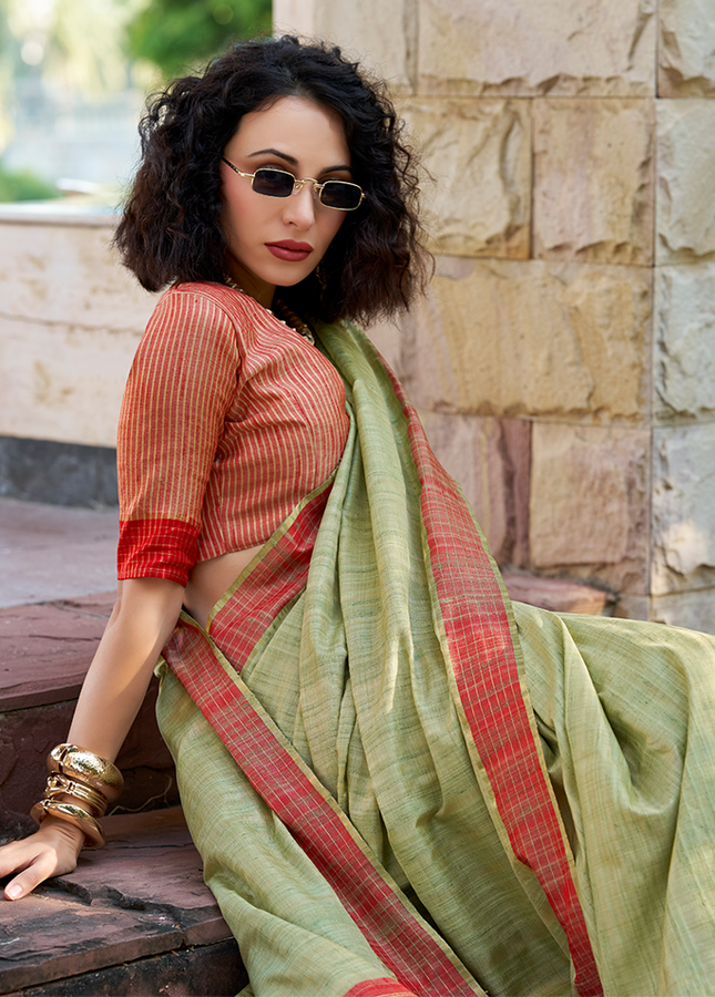 Handloom Katan Saree (Green)