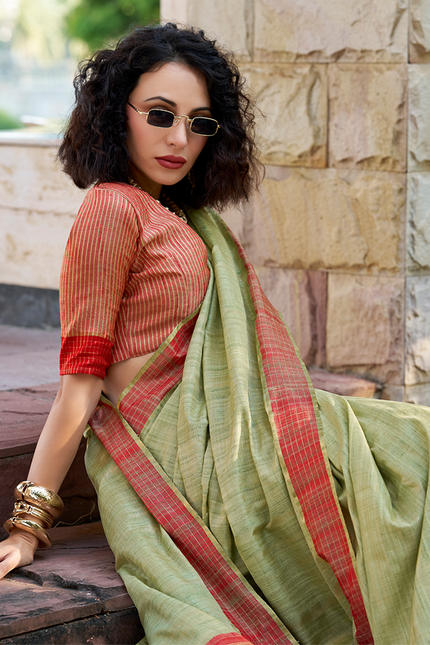 Handloom Katan Saree (Green)