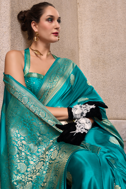 Weaving,Rich Pallu,Satin Mugha Silk Saree(Sky Blue)