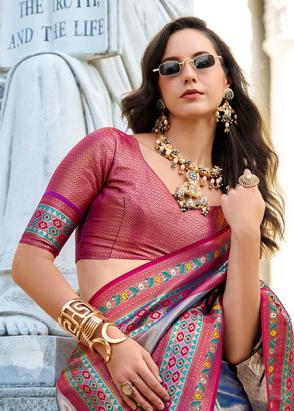 Paithani,Tissue Silk Saree (Grey)