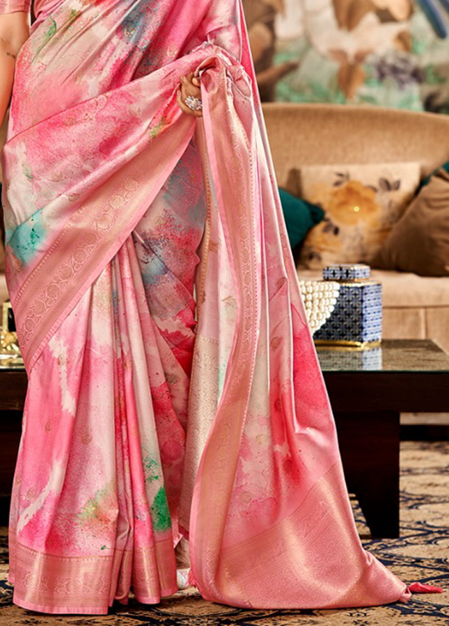 Digital Print, Soft silk Weaving Pallu Saree (Pink)