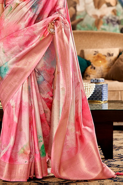 Digital Print, Soft silk Weaving Pallu Saree (Pink)