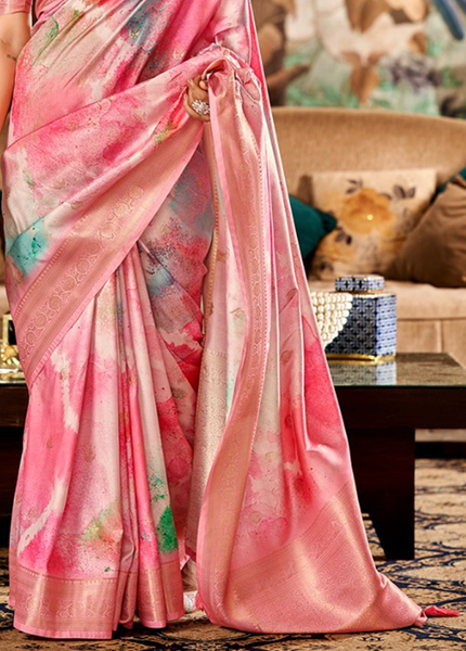 Digital Print, Soft silk Weaving Pallu Saree (Pink)
