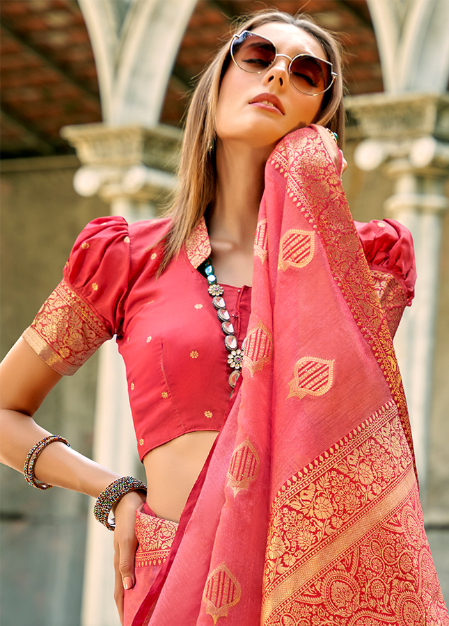 Weaving,Rich Pallu,Tissue Silk Saree (Pink)