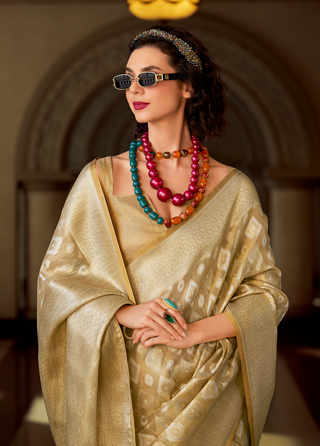 Rich Weaving,Tissue Silk Saree (Cream)