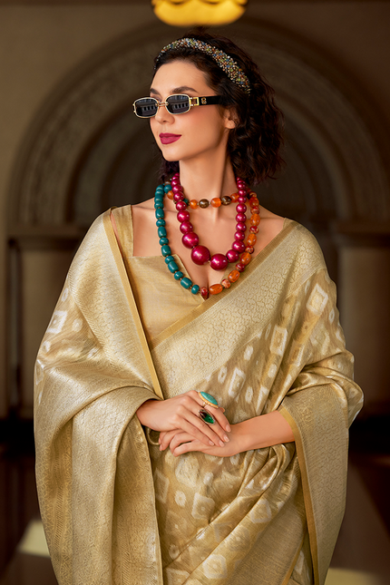 Rich Weaving,Tissue Silk Saree (Cream)