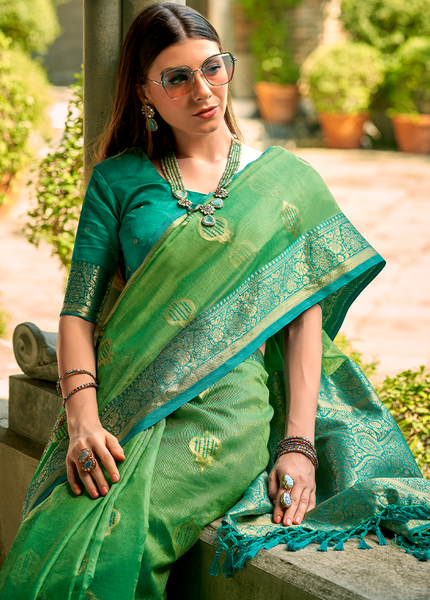 Weaving,Rich Pallu,Tissue Silk Saree (Green)