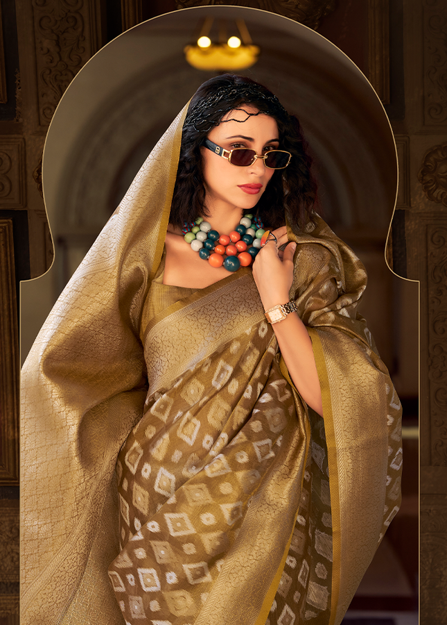 Rich Weaving,Tissue Silk Saree (Chiku)