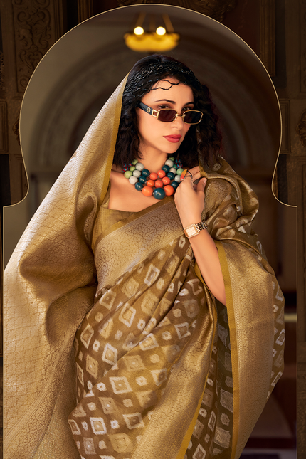 Rich Weaving,Tissue Silk Saree (Chiku)