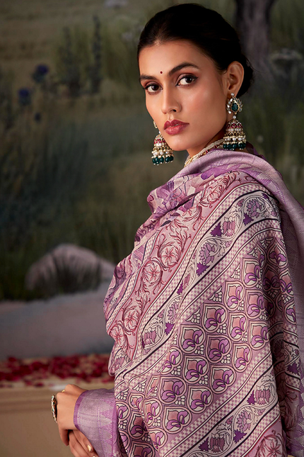 Geometric Print,Digital Saree (Purple)