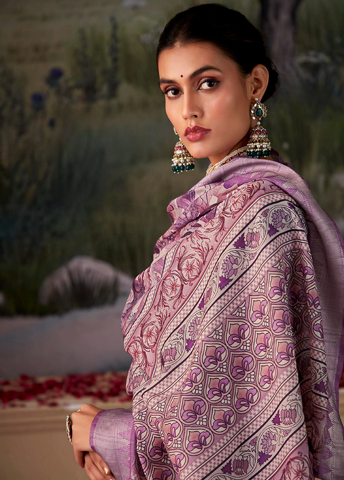 Geometric Digital Print Saree (Purple)