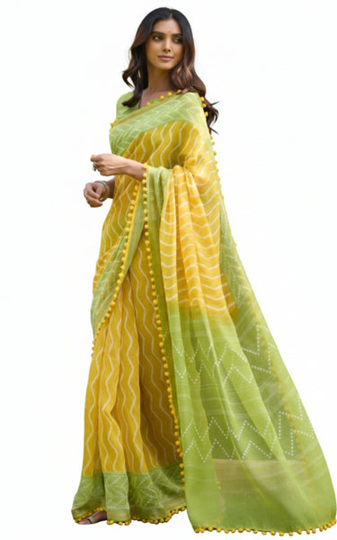 Mal Mal Cotton Saree with Stylish Pum Pum Border