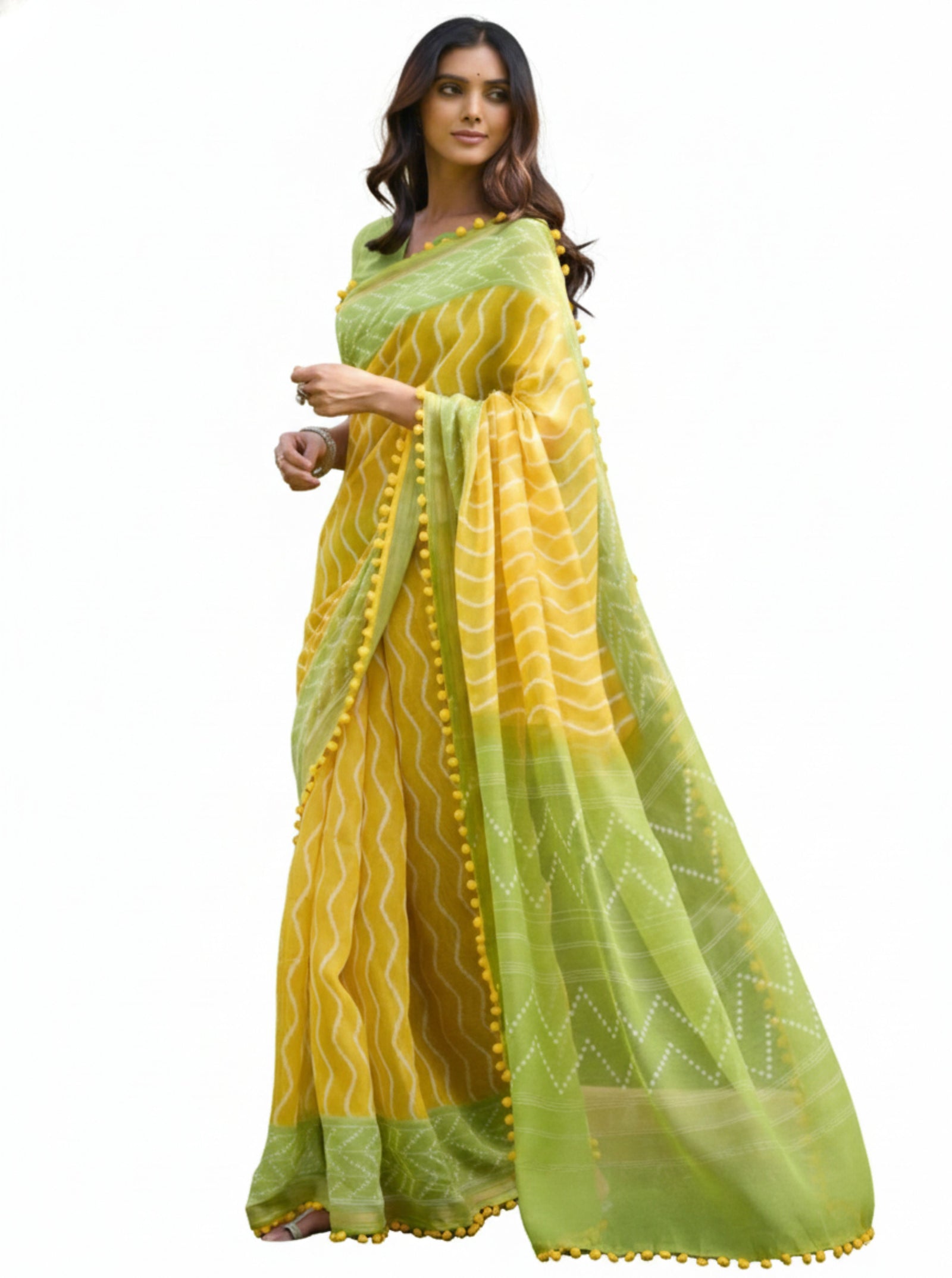 Mal Mal Cotton Saree with Stylish Pum Pum Border