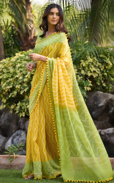 Mal Mal Cotton Saree with Stylish Pum Pum Border