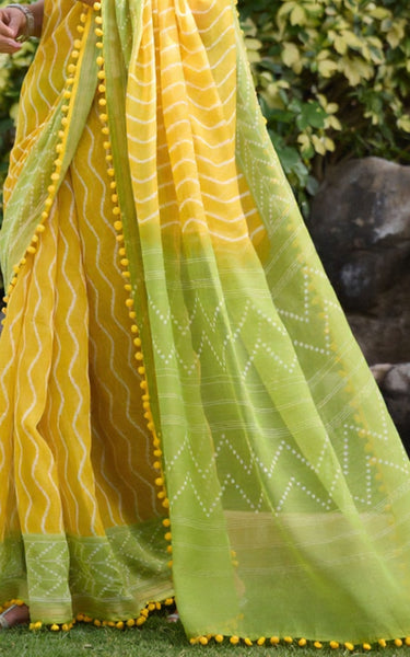 Mal Mal Cotton Saree with Stylish Pum Pum Border