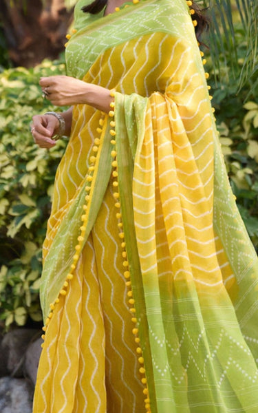 Mal Mal Cotton Saree with Stylish Pum Pum Border