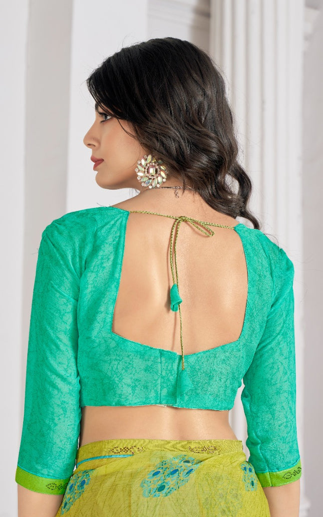 Trendy Self Printed, Chiffon saree With All Over Fancy Printed Butta And Attached Siroski Lace (Lemon)